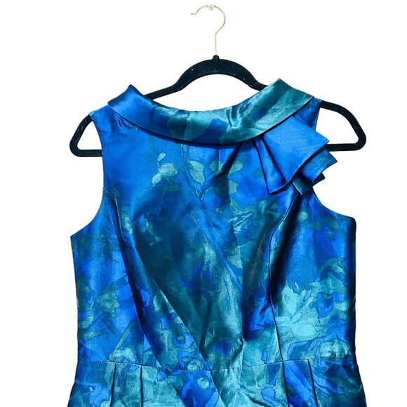 Rickie Freeman TERI JON Floral Midi Bodycon Dress Ruffle Neck Sleeveless Sheath - Picture 7 of 12